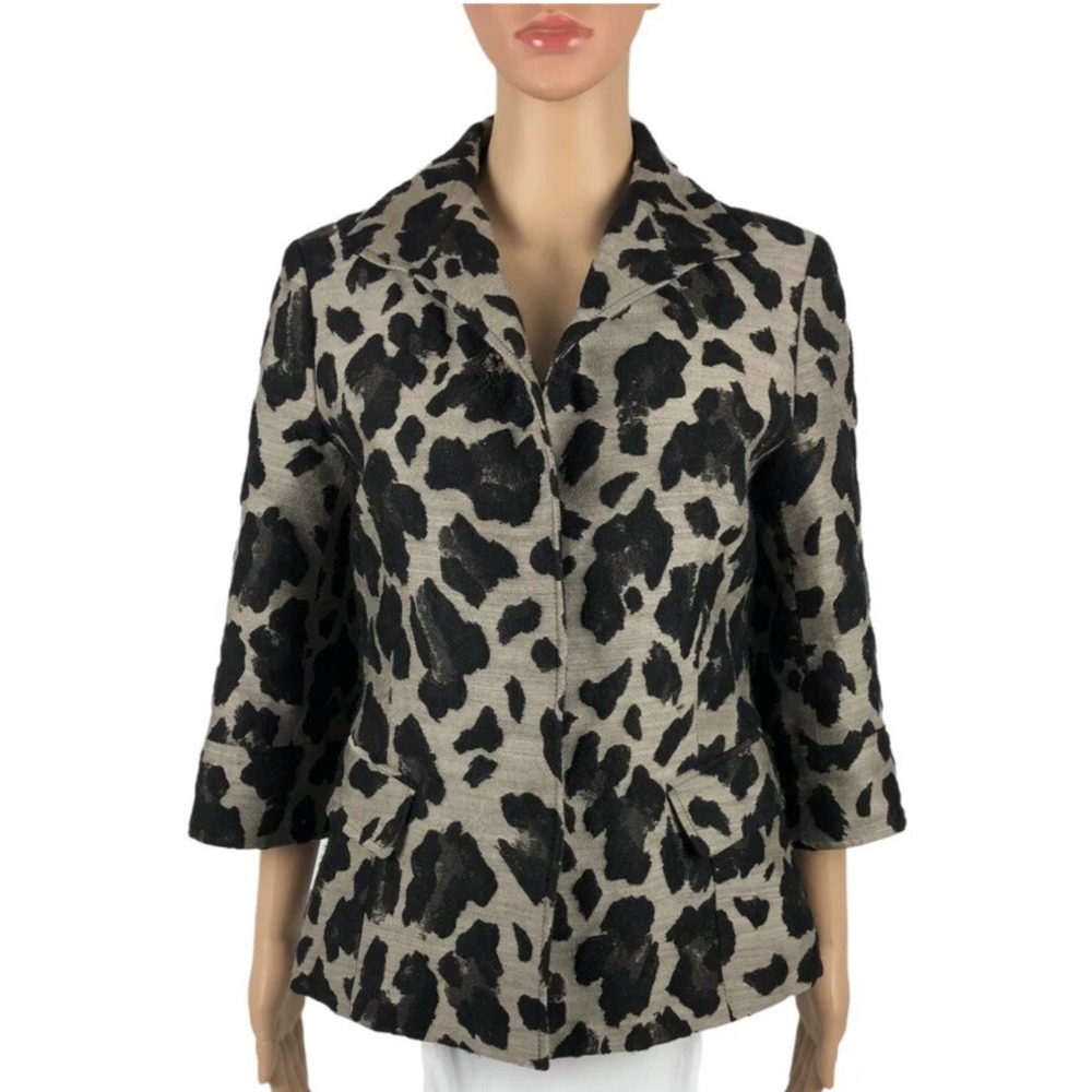 Lafayette 148 New York‎ Blazer Textured Wool Blend Animal Print Leopard 6 8